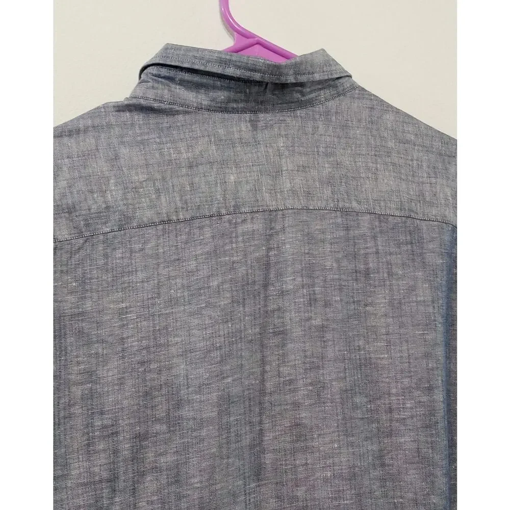 Ted Baker Men's Button Down Shirt Roll Tab Sleeves Linen Blue Size 6
